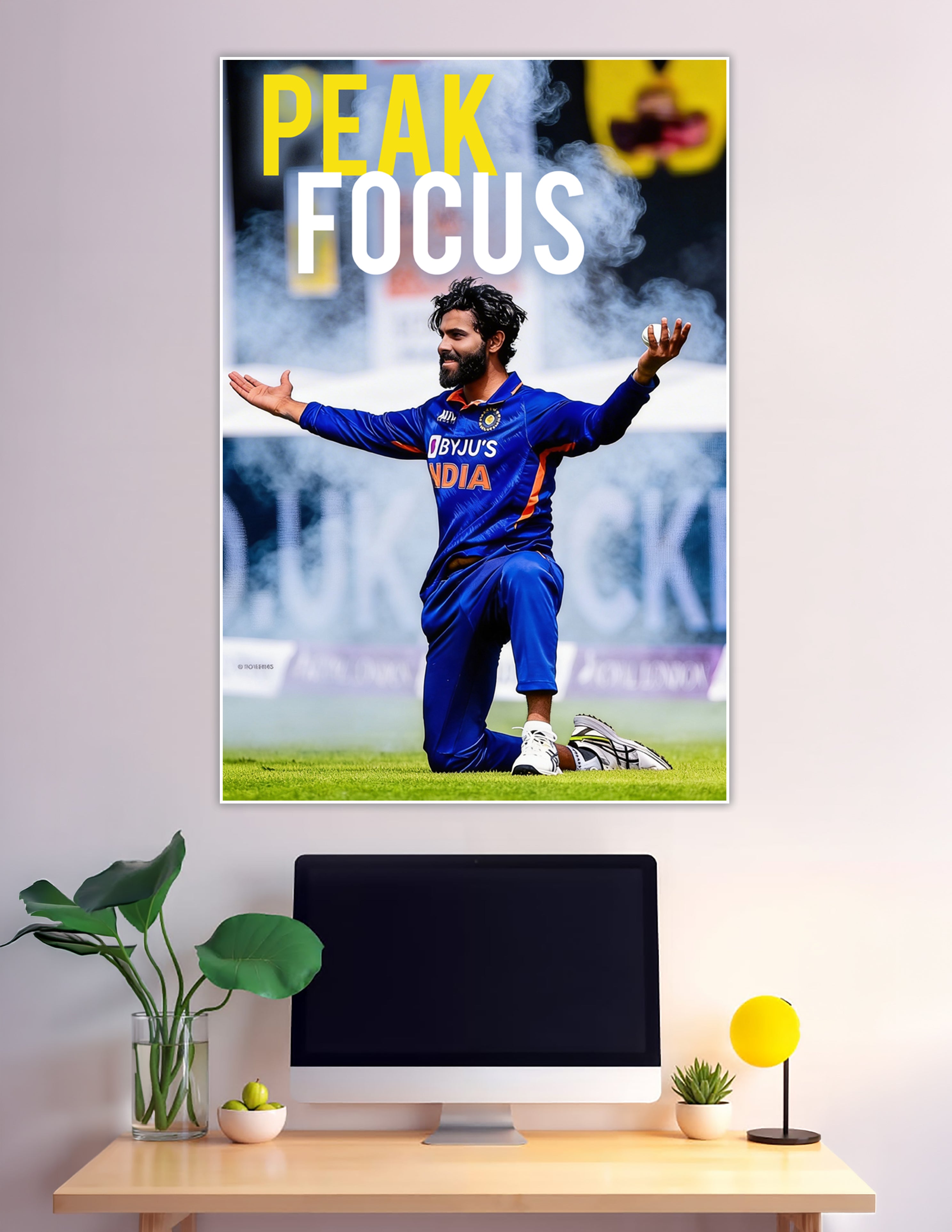 India cricket player kneeling in celebratory pose on field