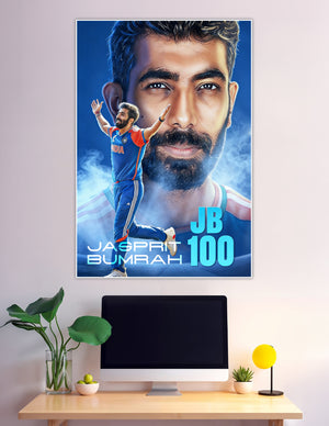 Jasprit Bumrah JB 100 Team India cricket celebration poster
