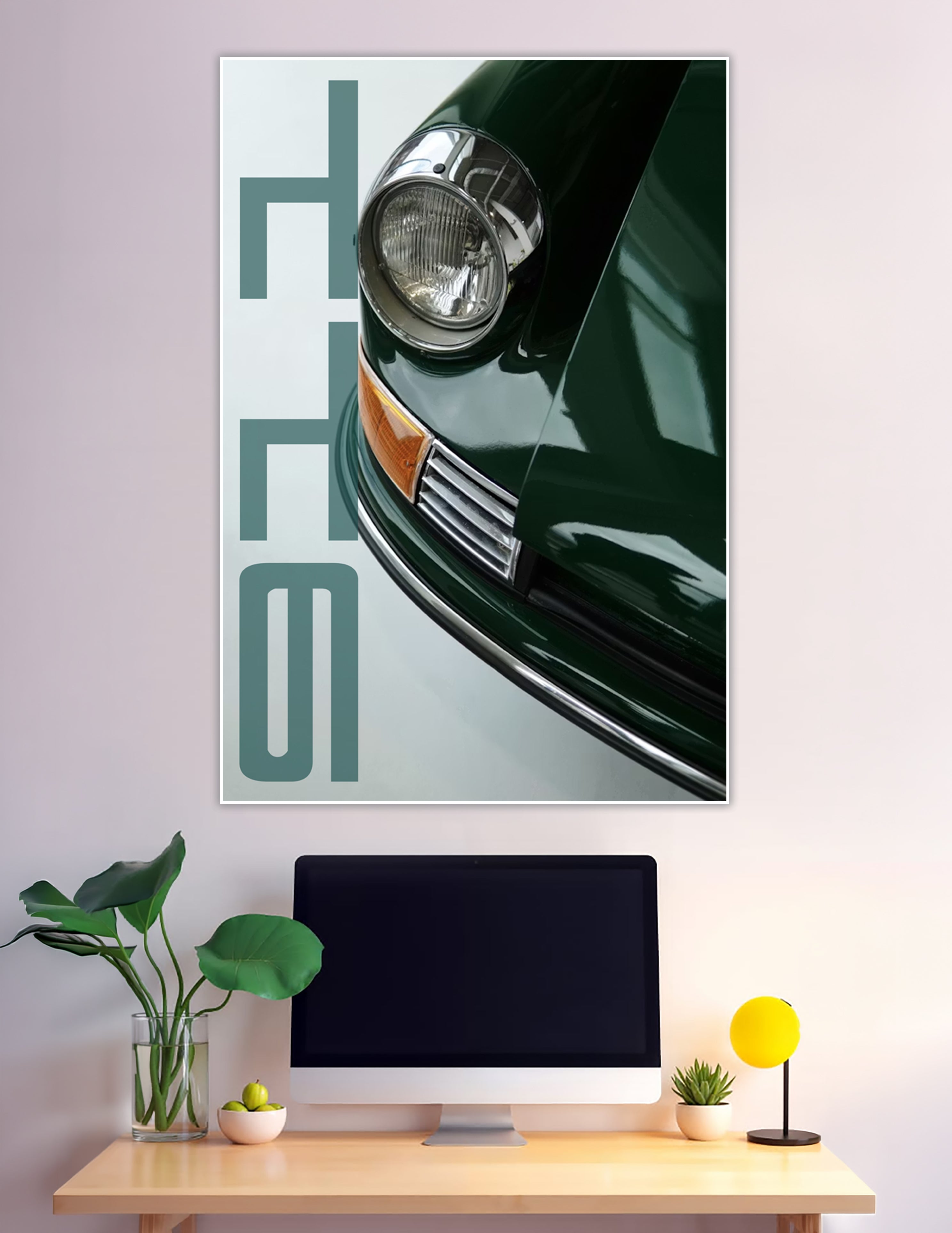 Classic Porsche 911 green headlight close-up poster