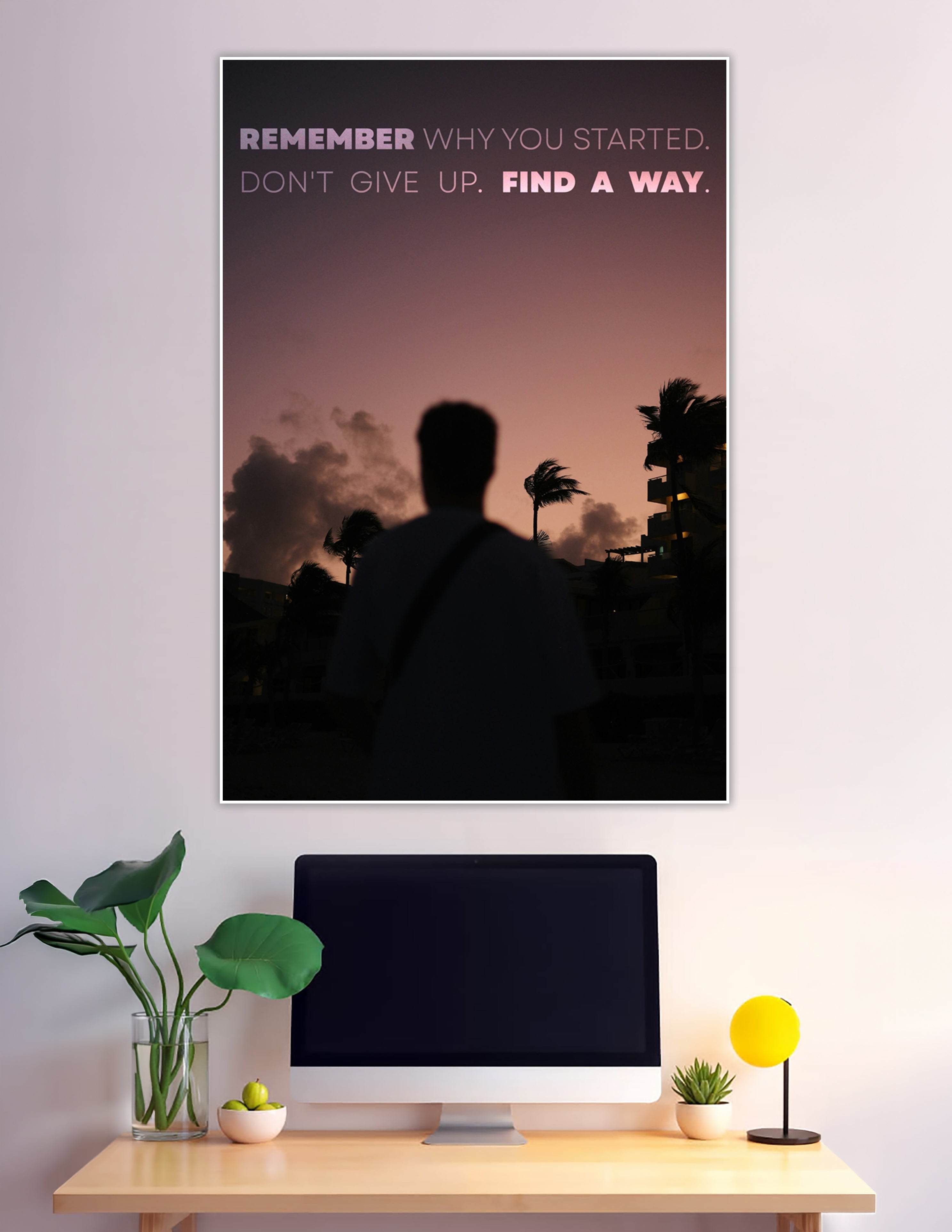 Silhouette figure at sunset with motivational quote poster