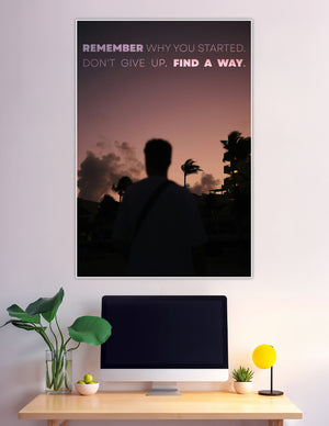 Silhouette figure at sunset with motivational quote poster