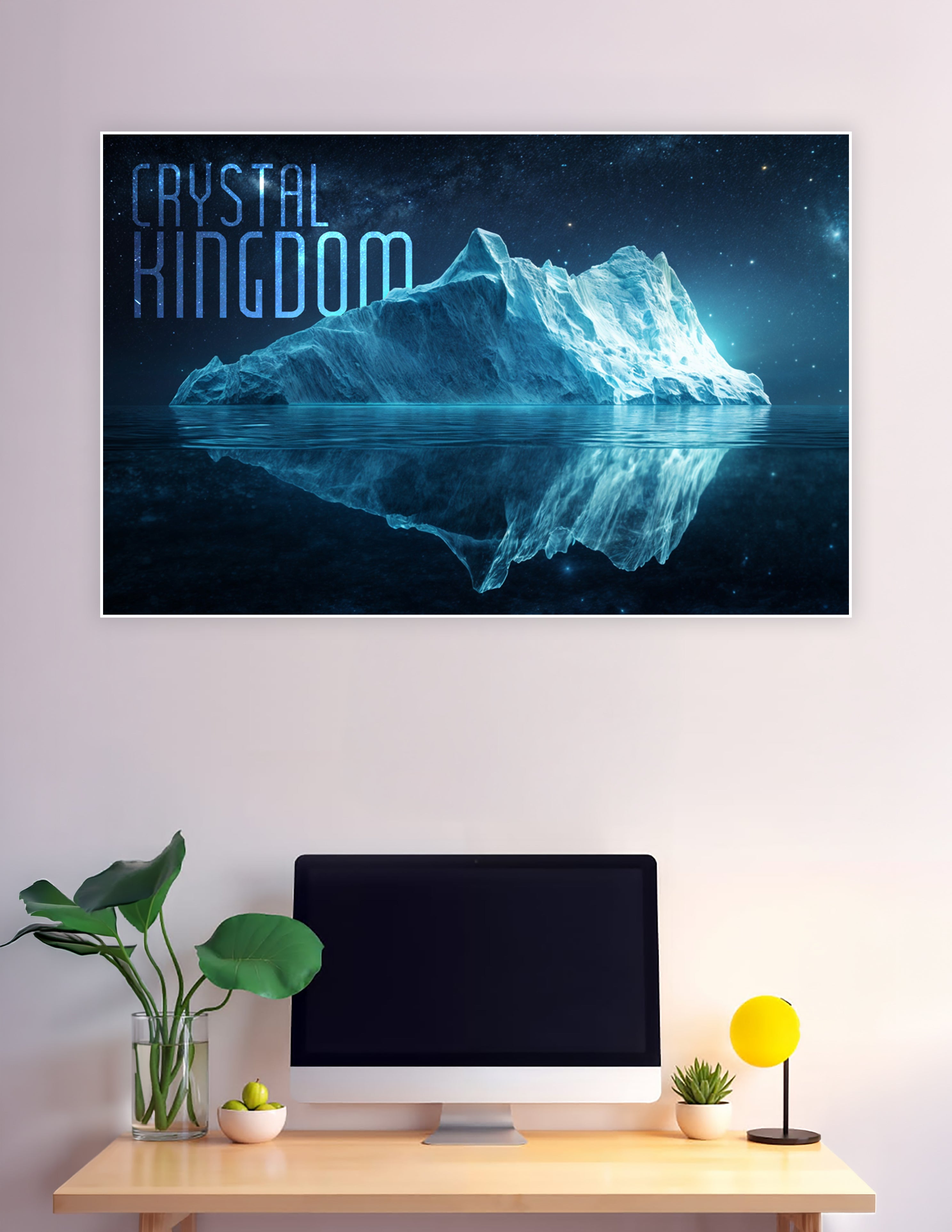 Glowing iceberg under starry night sky Crystal Kingdom poster