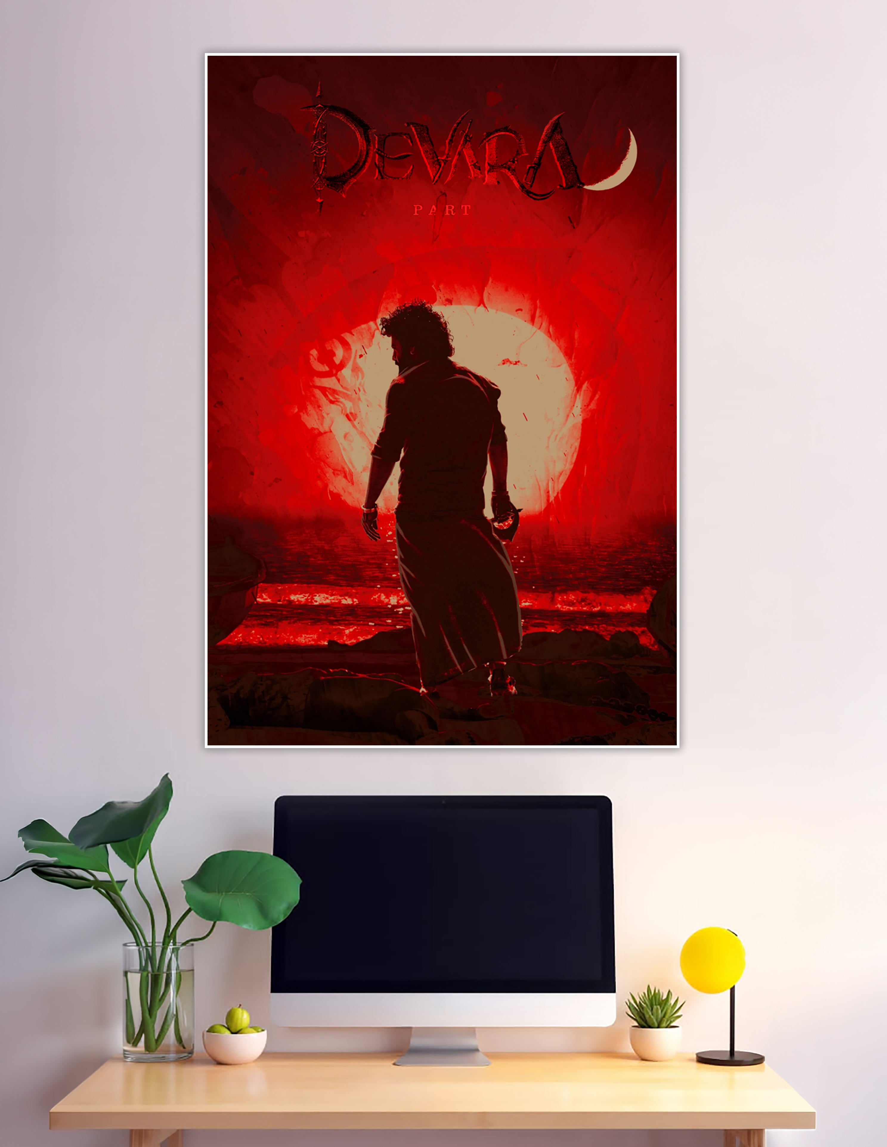 Devara Part 1 poster silhouette against red moon