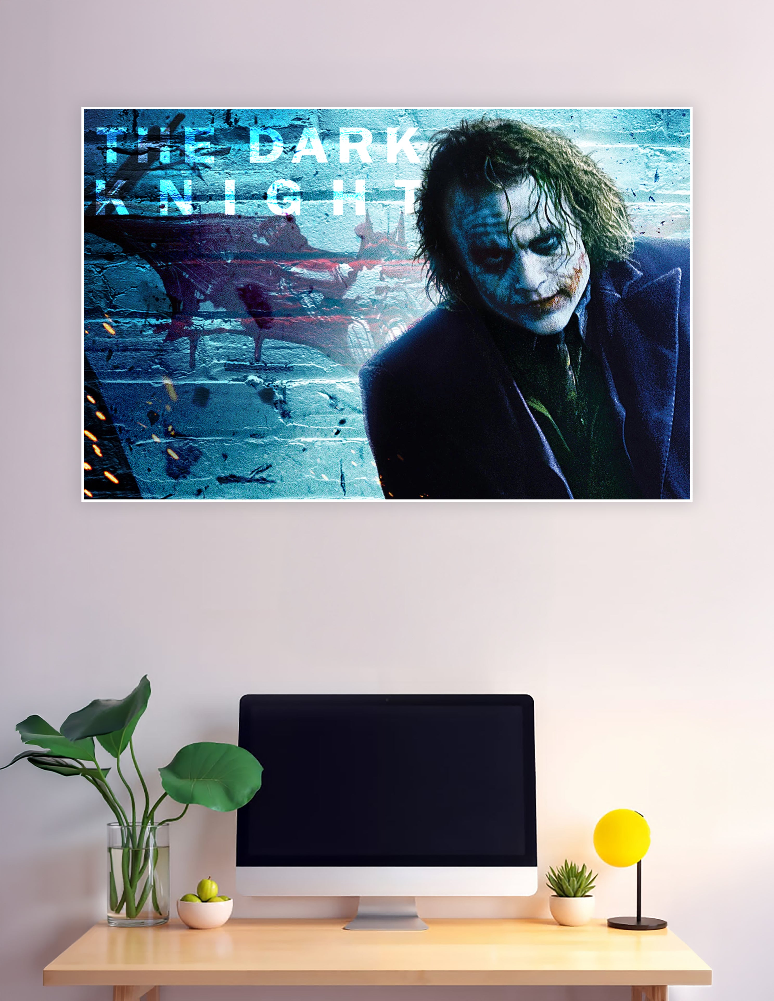 The Dark Knight Joker poster with blue gritty background