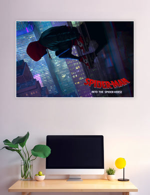 Miles Morales climbing skyscraper Spider-Man Spider-Verse poster