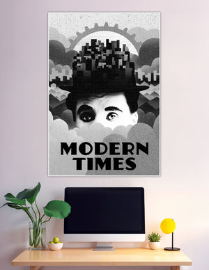 Modern Times Charlie Chaplin black and white movie poster