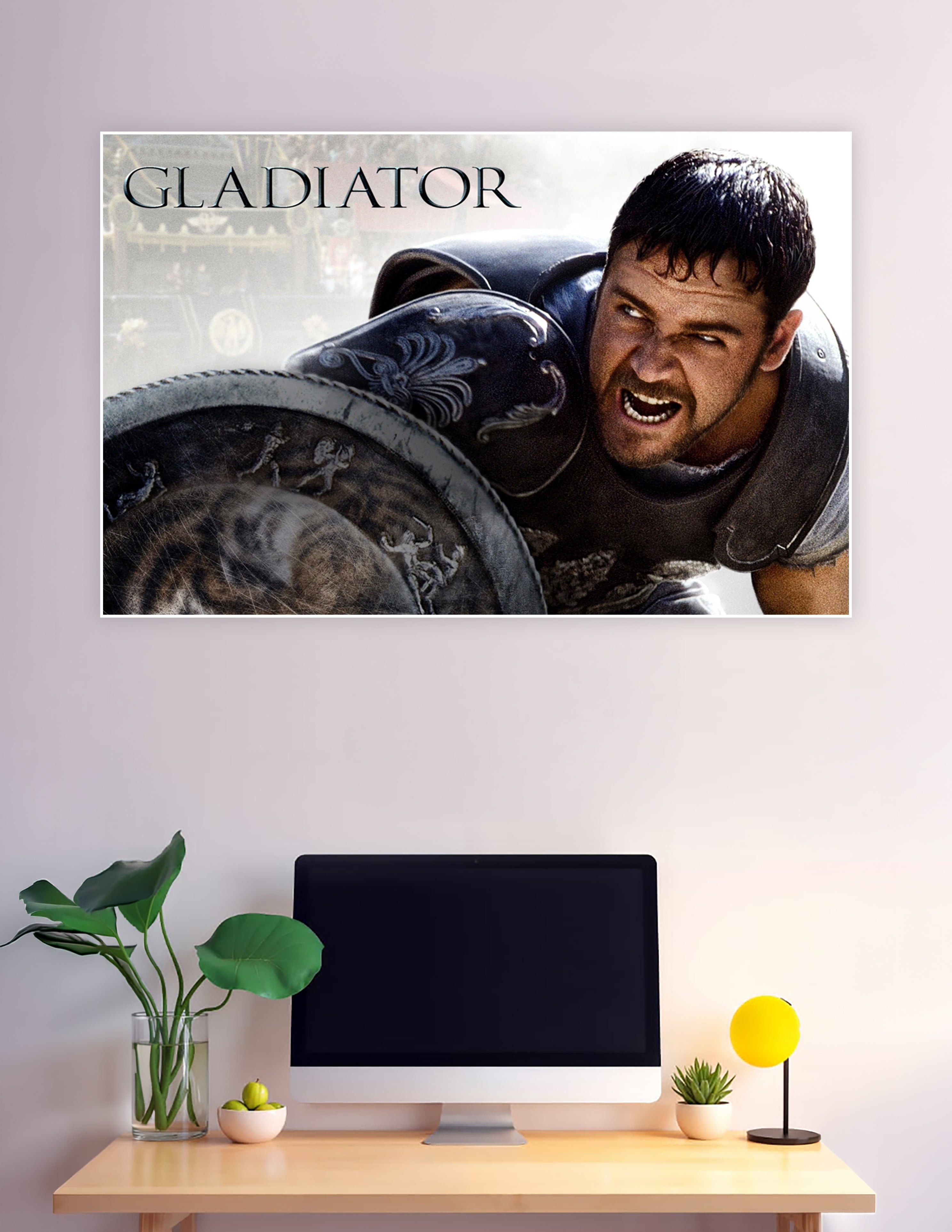 Gladiator movie poster fierce Roman warrior in battle armor
