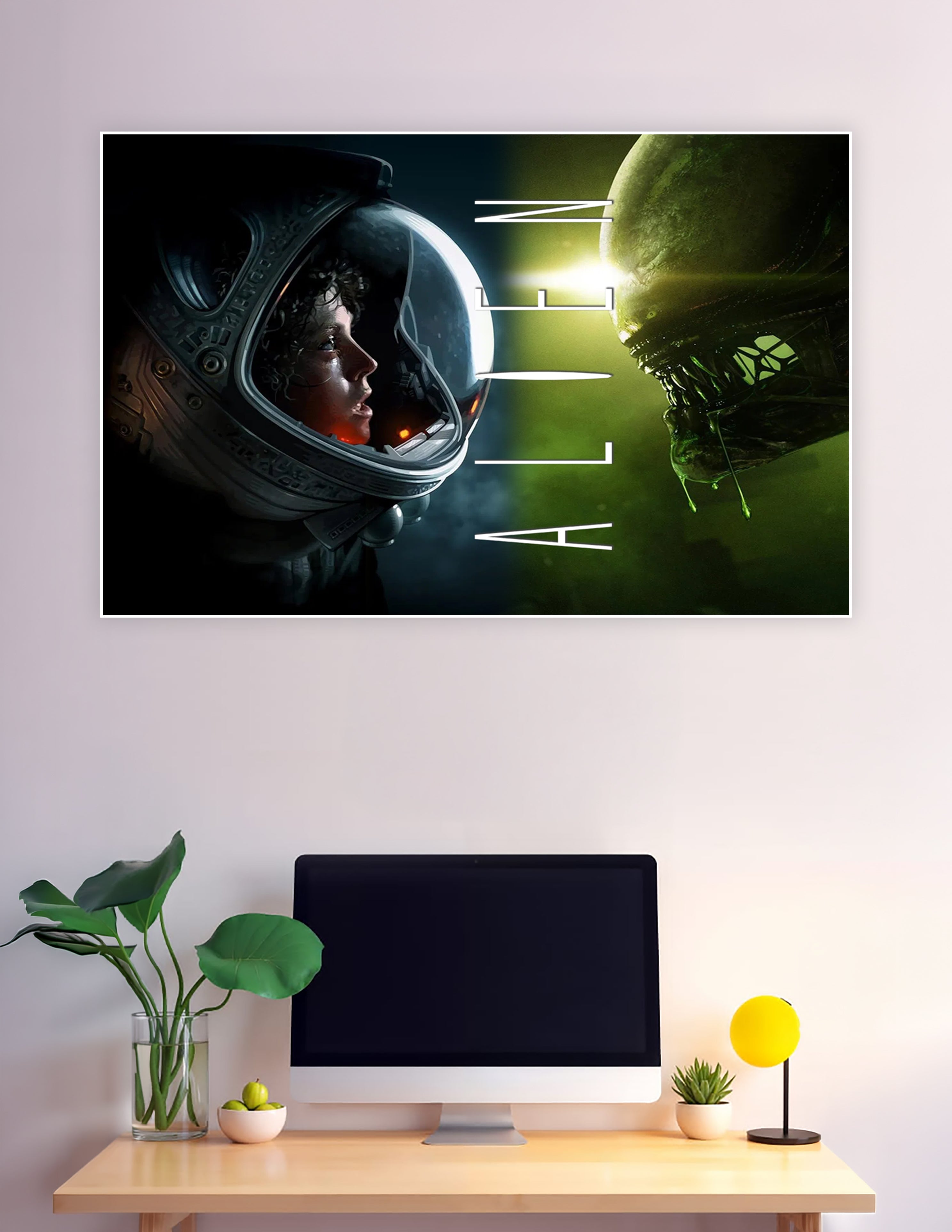 Alien movie poster Ripley facing Xenomorph in space
