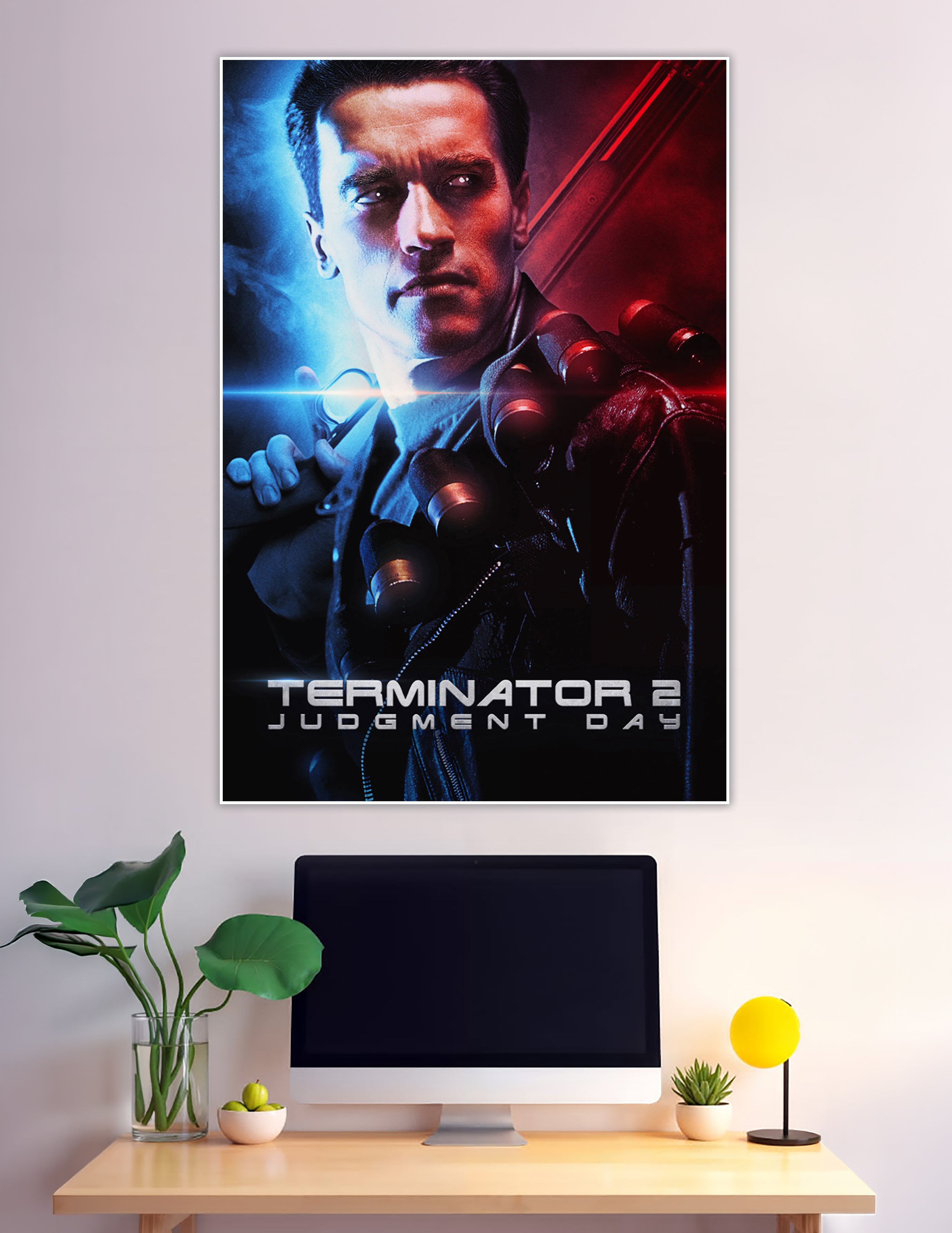 Terminator 2 Judgment Day poster with T-800 and dramatic lighting