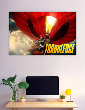 Turbulence movie poster with flaming hot air balloon action scene