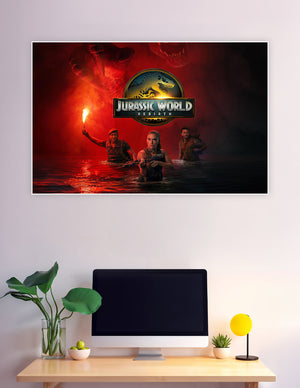 Jurassic World Rebirth official movie poster with dinosaur