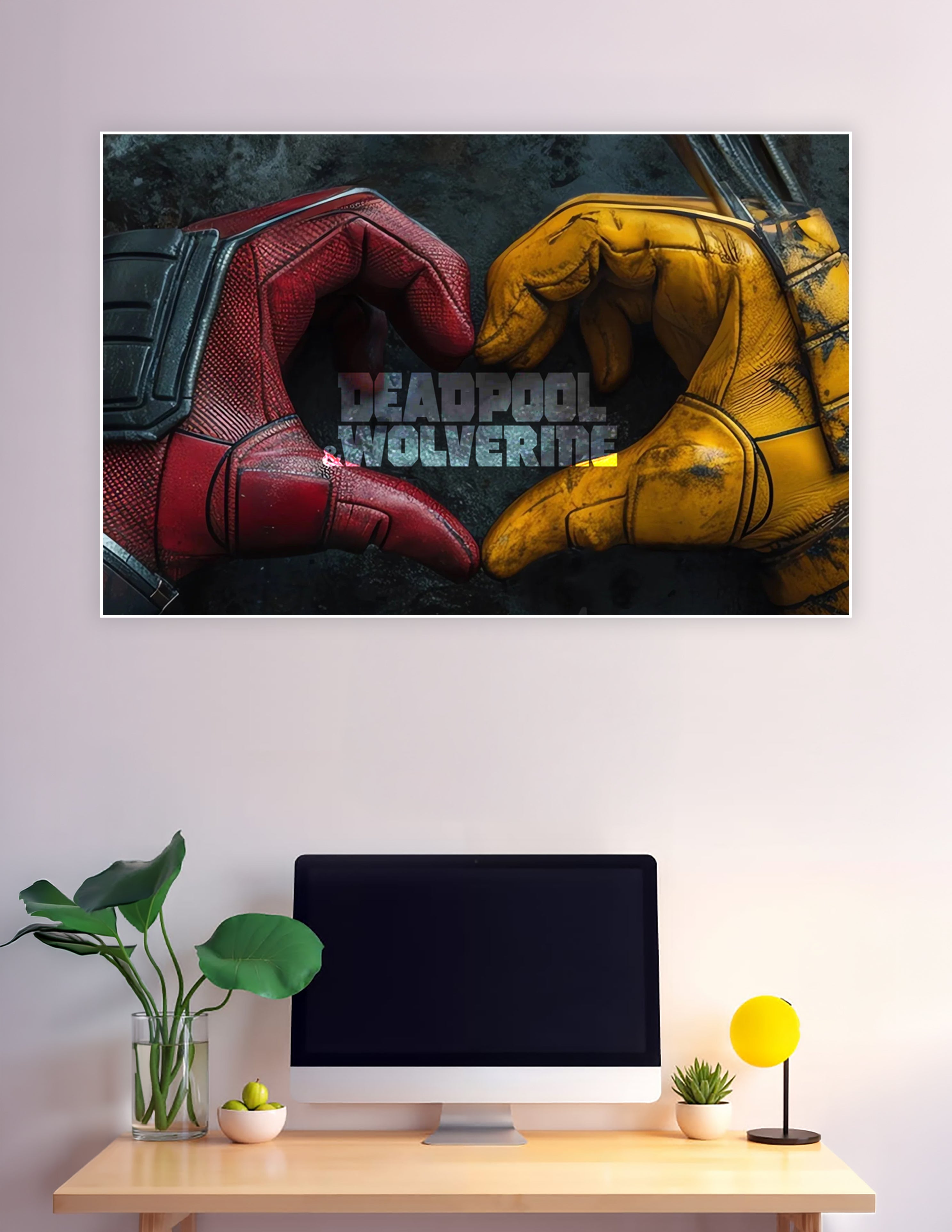 Deadpool and Wolverine gloves forming a heart shape