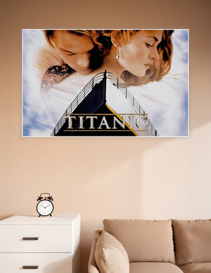 Titanic 1997 classic movie poster print showing the romantic lead characters above the ship's bow with the Titanic title logo