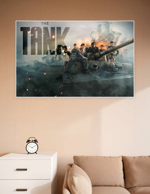 The Tank movie poster showing a WWII tank crew atop an armored tank with fire and smoke in the background