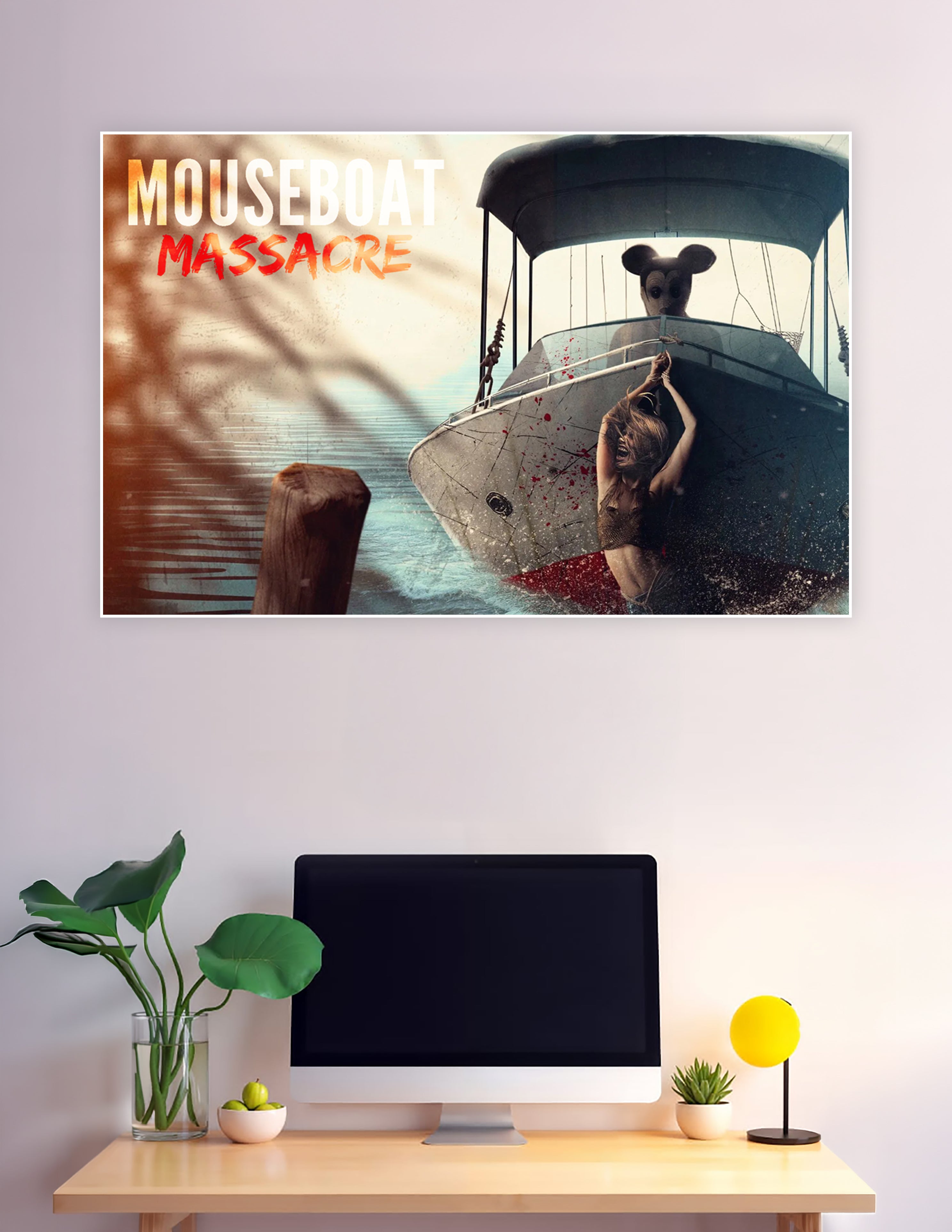 Mouseboat Massacre horror poster with masked killer on boat