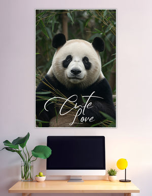 Giant panda eating bamboo with Cute Love script