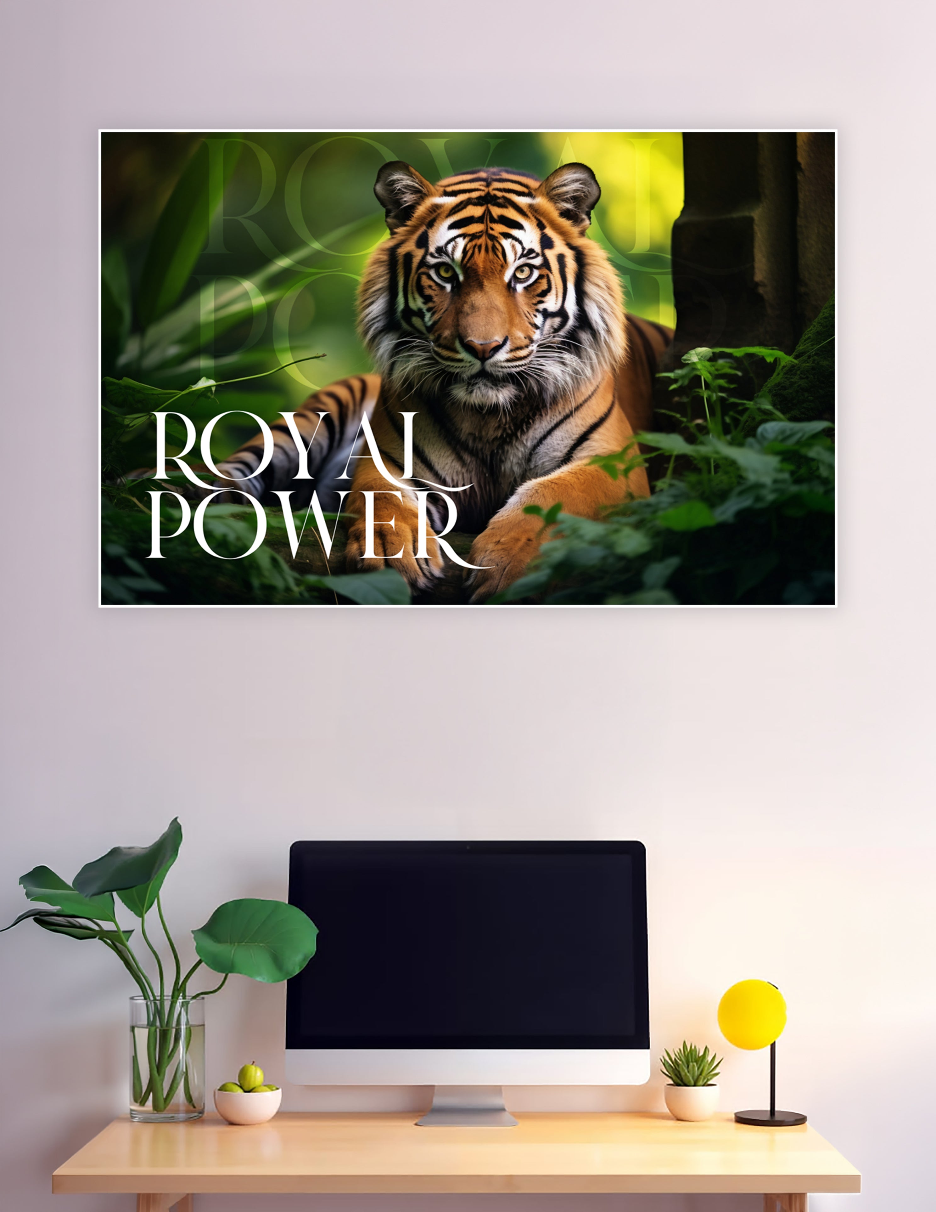 Bengal tiger staring intensely in lush jungle setting