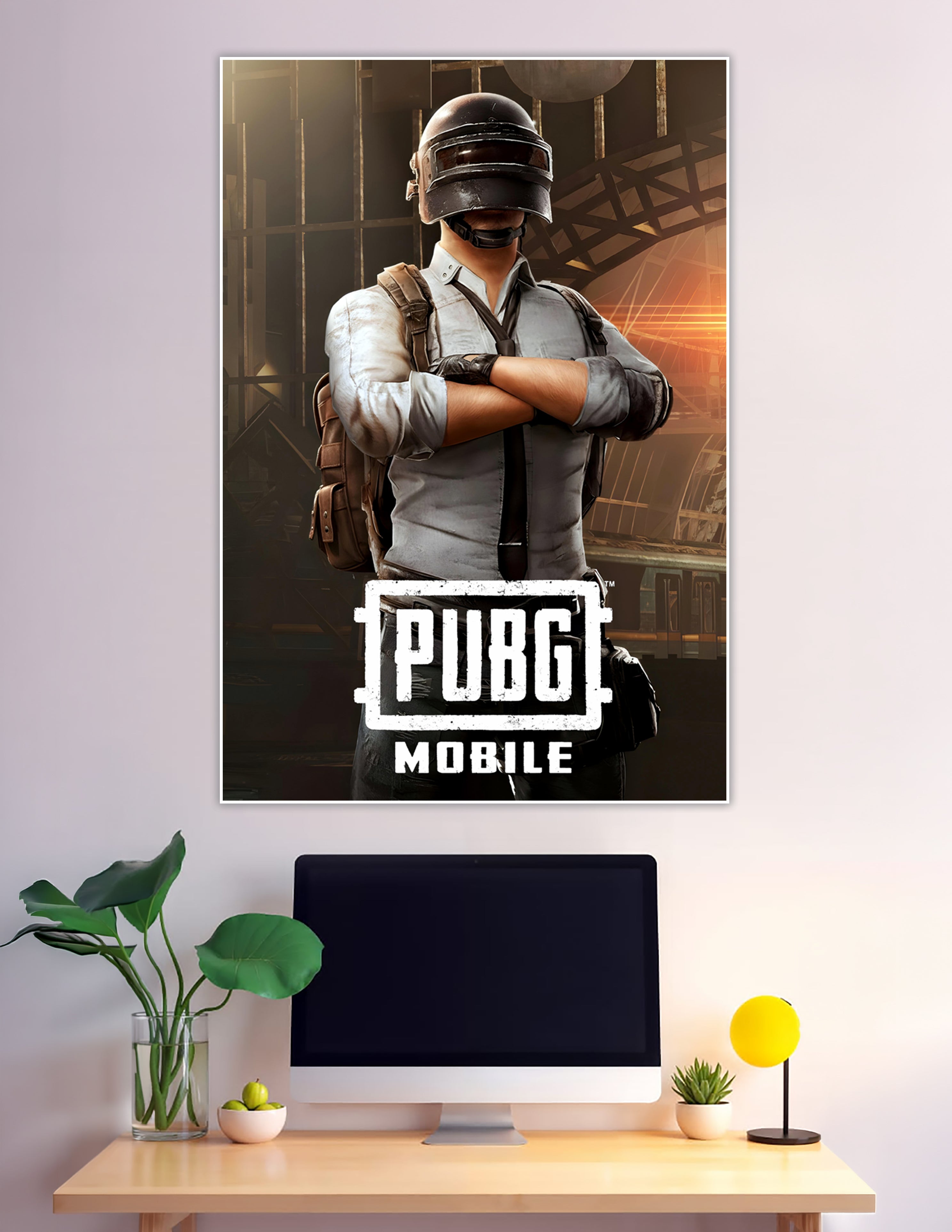 PUBG Mobile iconic helmet character arms crossed gaming poster