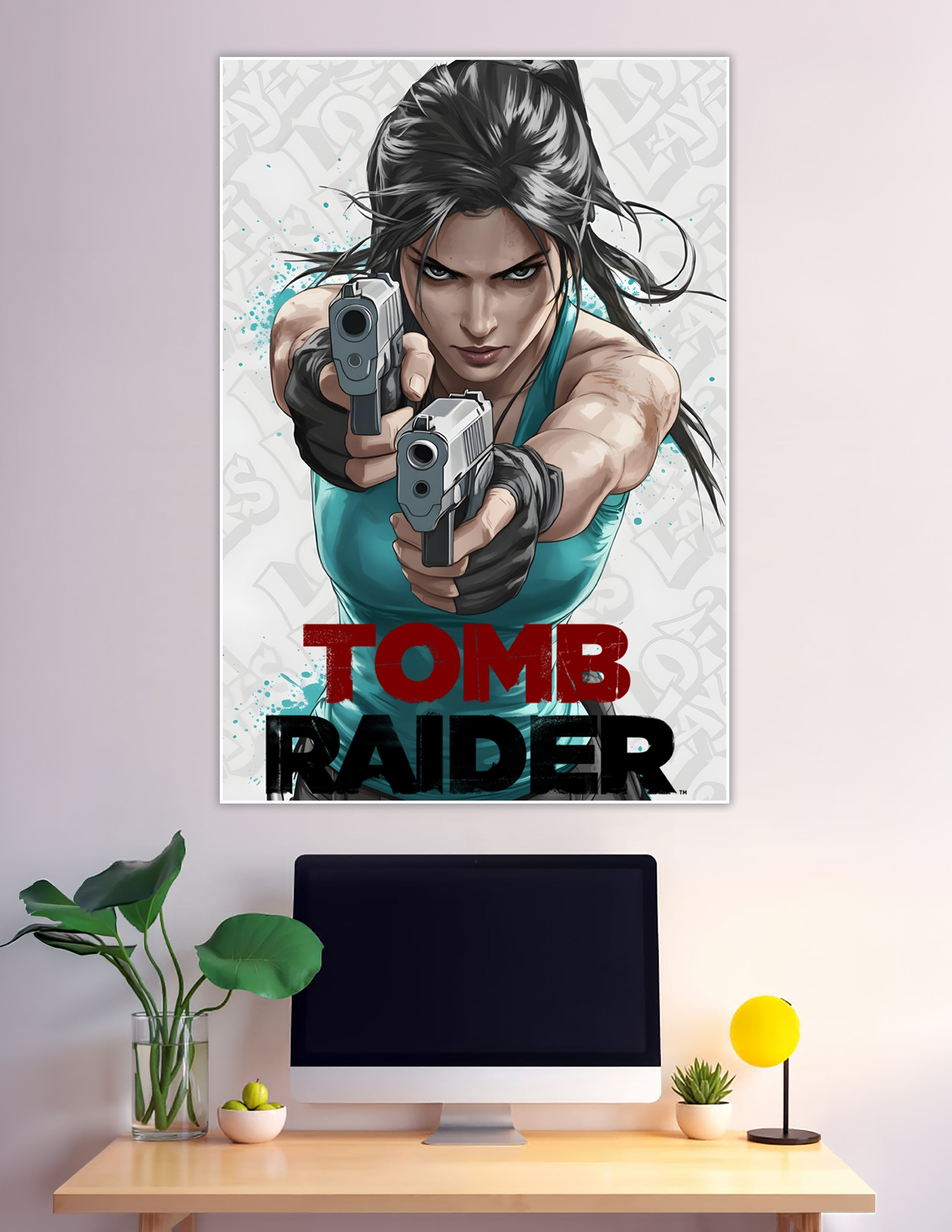 Lara Croft Tomb Raider comic art dual pistols poster