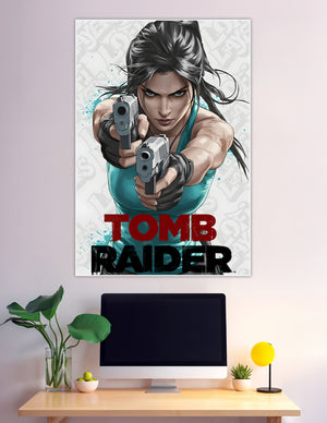 Lara Croft Tomb Raider comic art dual pistols poster