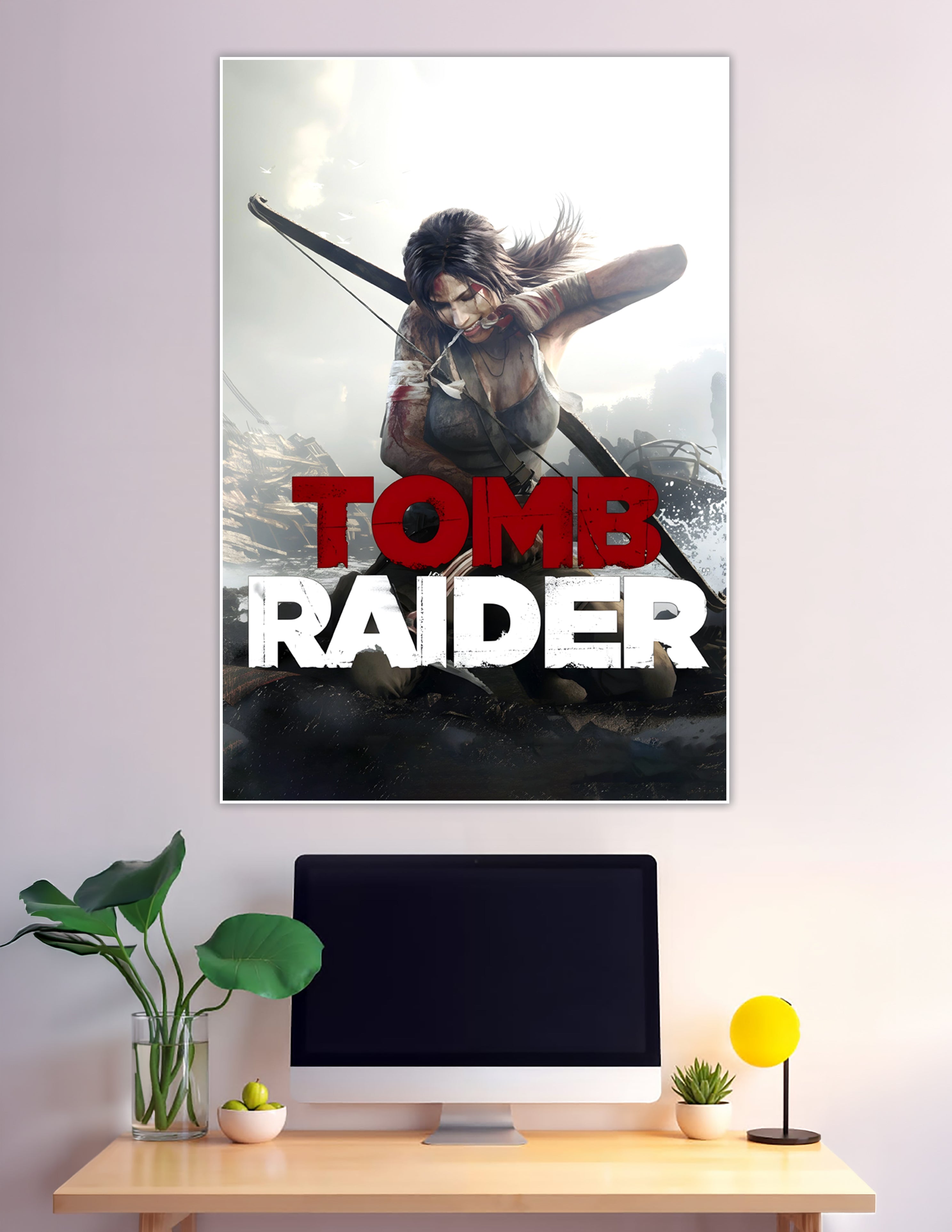 Lara Croft drawing bow in Tomb Raider poster