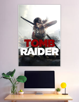 Lara Croft drawing bow in Tomb Raider poster
