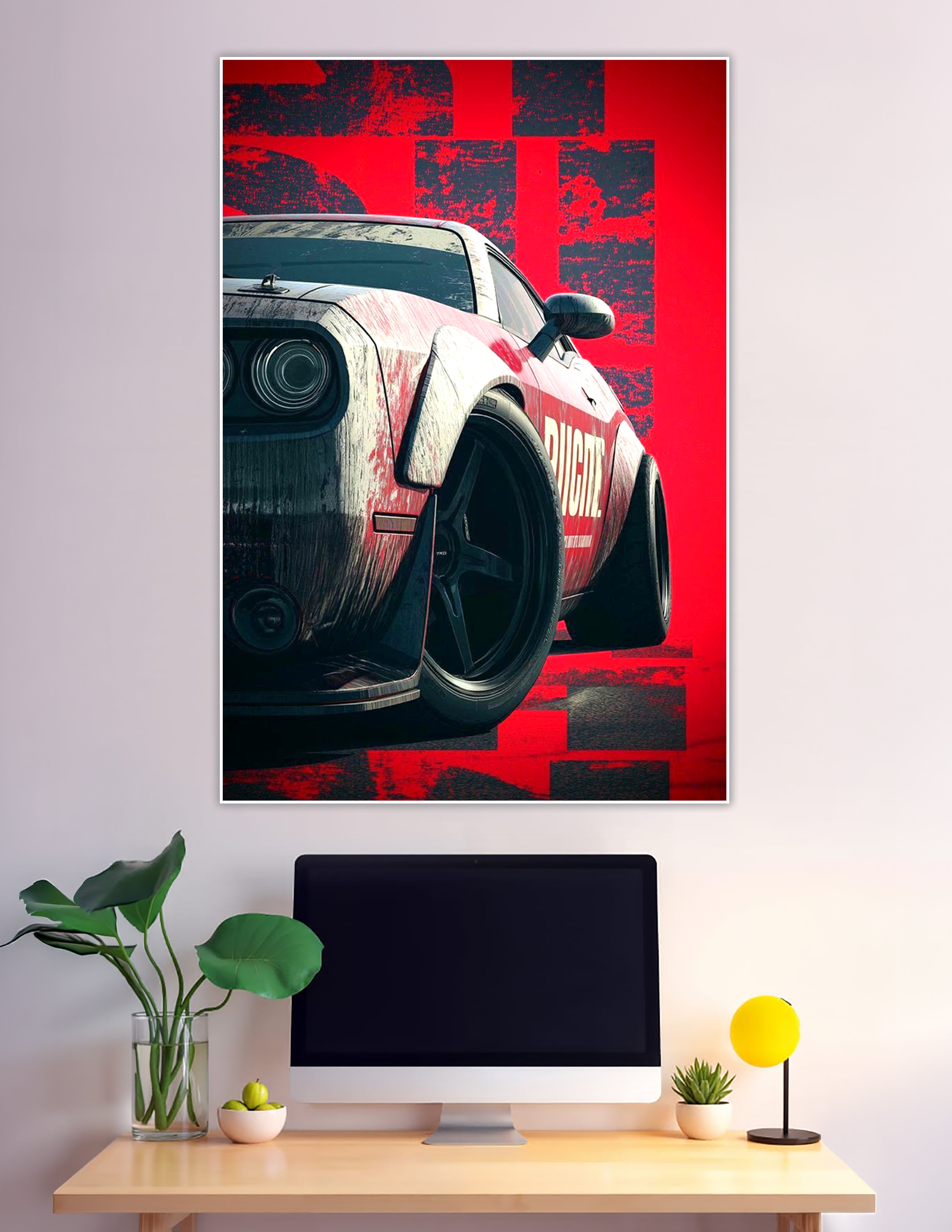 Wide-body muscle car red grunge racing poster art
