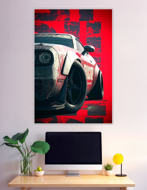 Wide-body muscle car red grunge racing poster art