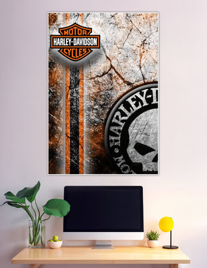 Harley-Davidson grunge poster with bar-and-shield skull logo