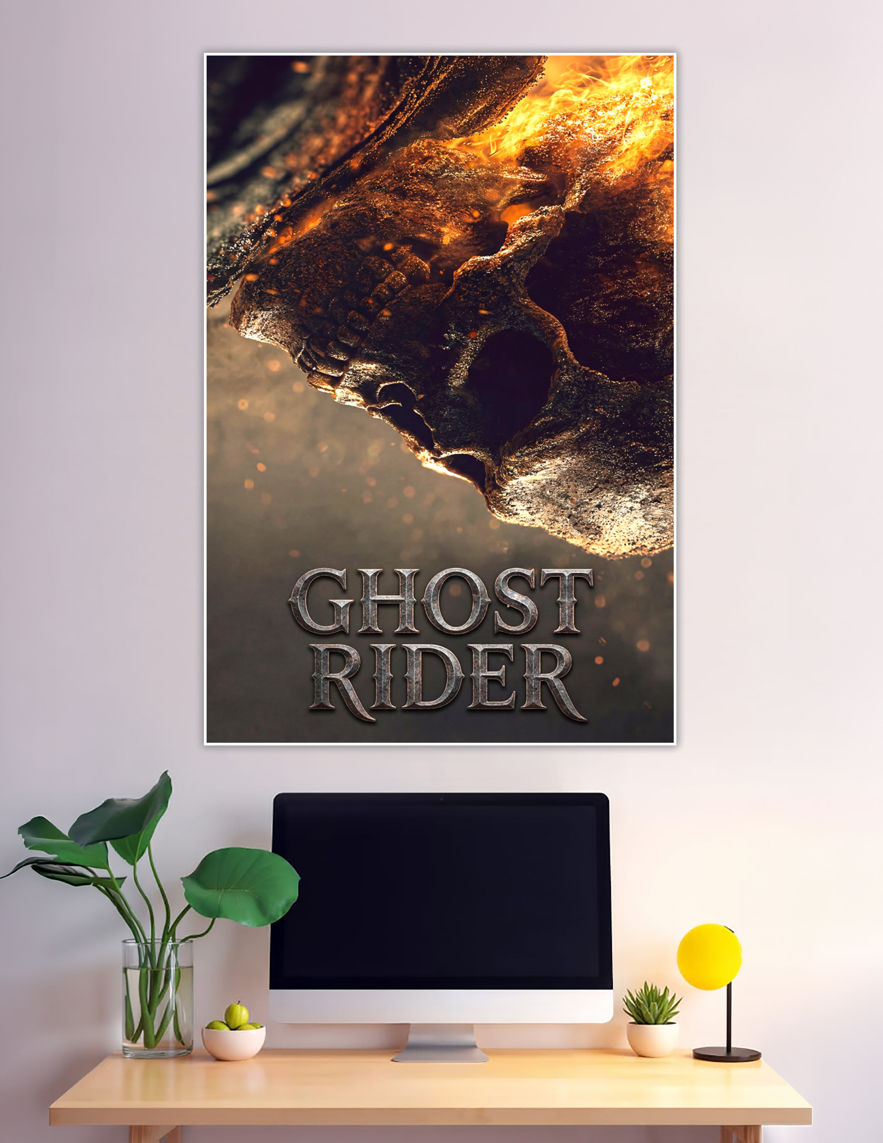 Ghost Rider flaming skull poster with fire and embers