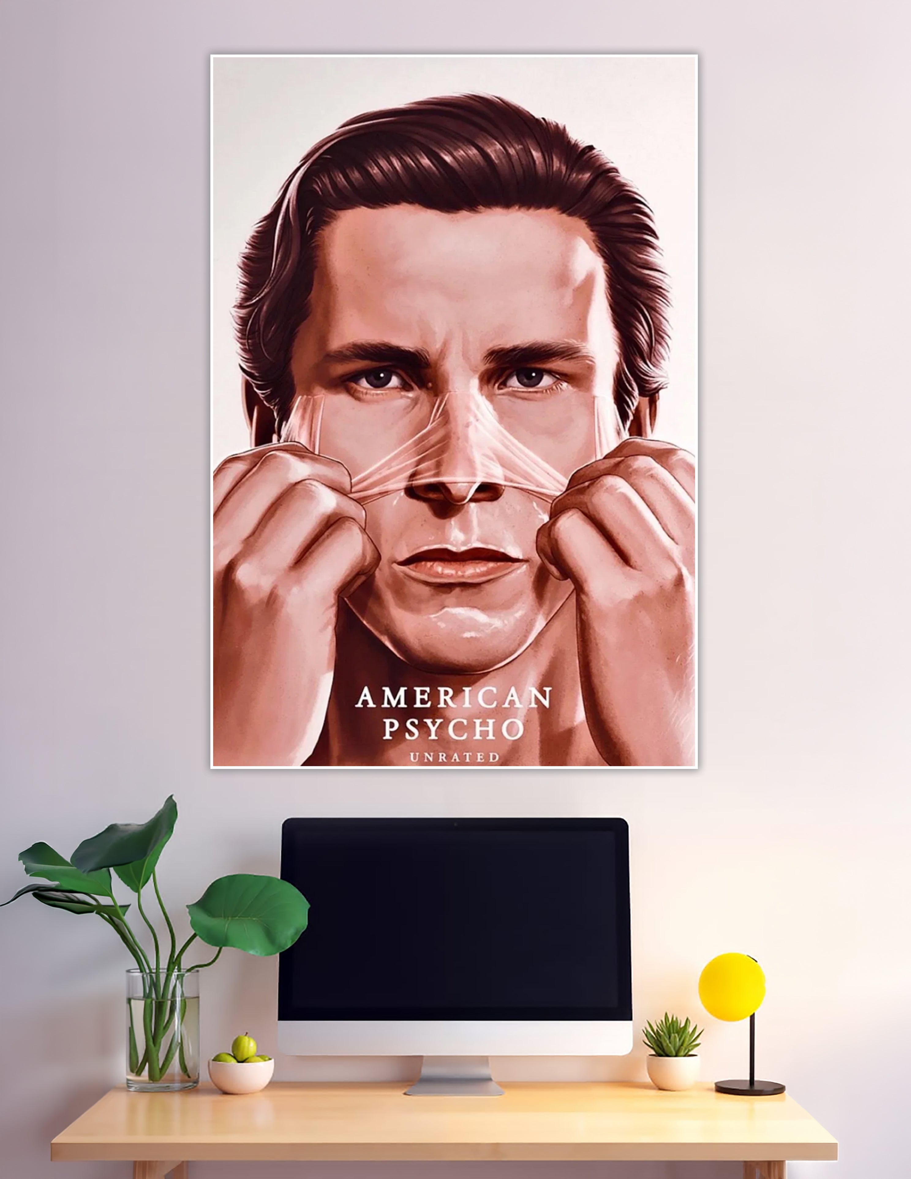 American Psycho illustrated poster Patrick Bateman peeling face mask