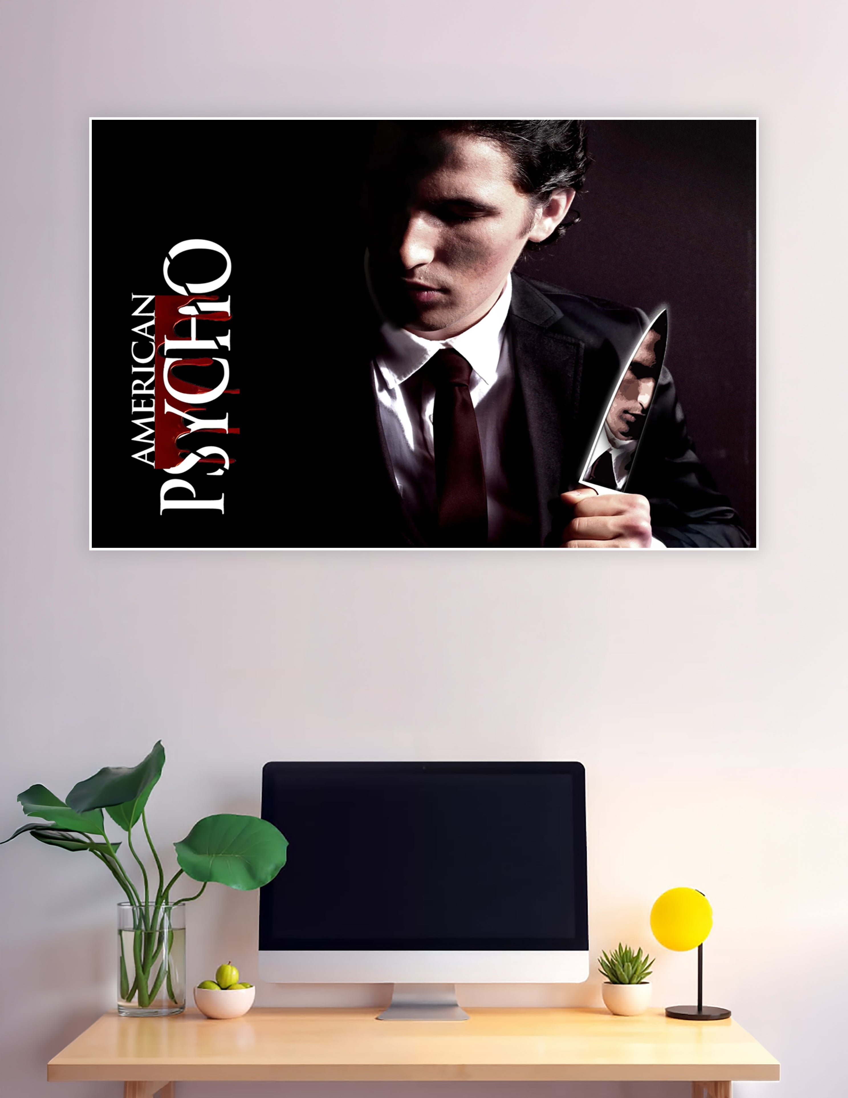 American Psycho poster man in suit holding cleaver