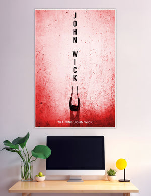 John Wick minimalist red poster with figure holding guns