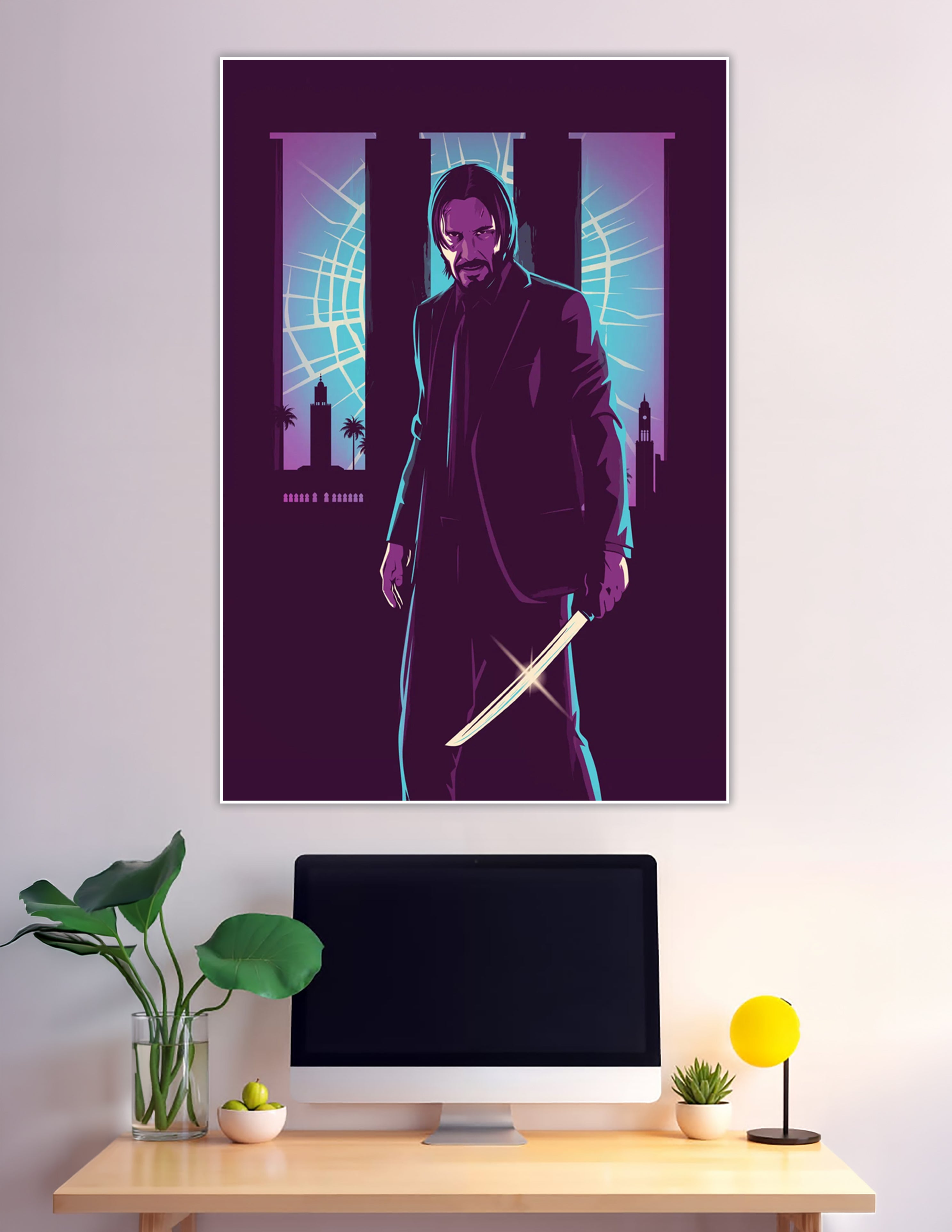 John Wick Chapter 3 neon purple illustrated art poster
