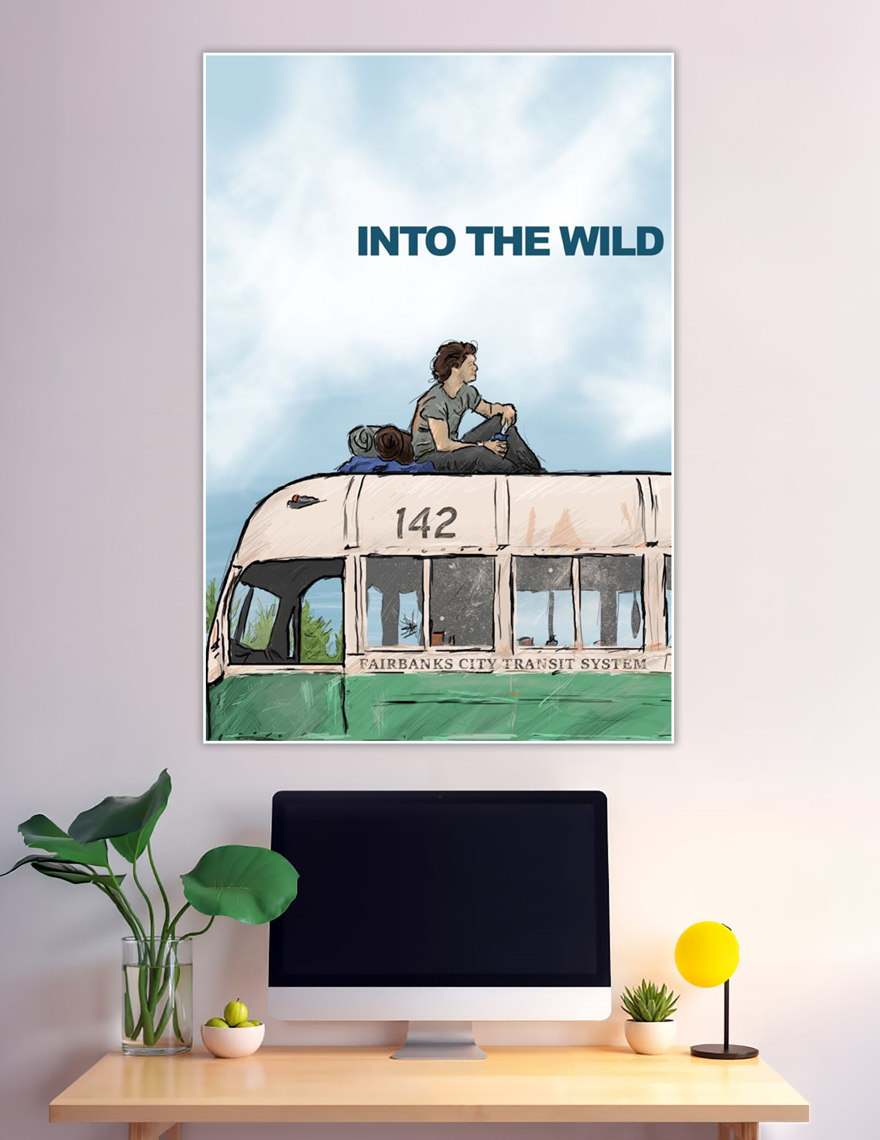 Into The Wild illustrated poster featuring Bus 142 and wanderer