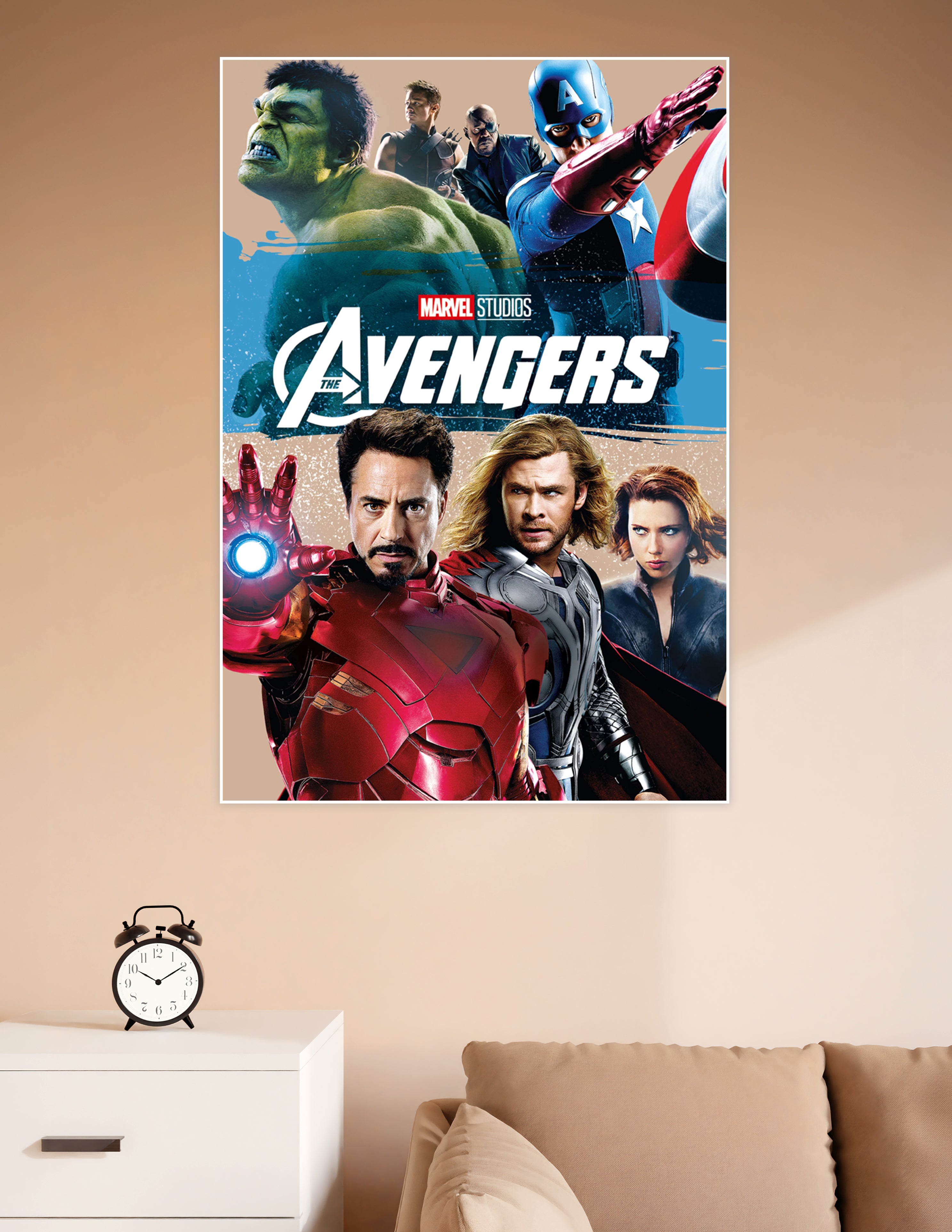 Marvel Studios The Avengers movie poster featuring Iron Man, Thor, Hulk, Captain America, Black Widow, Hawkeye, and Nick Fury