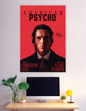 American Psycho red movie poster featuring Christian Bale