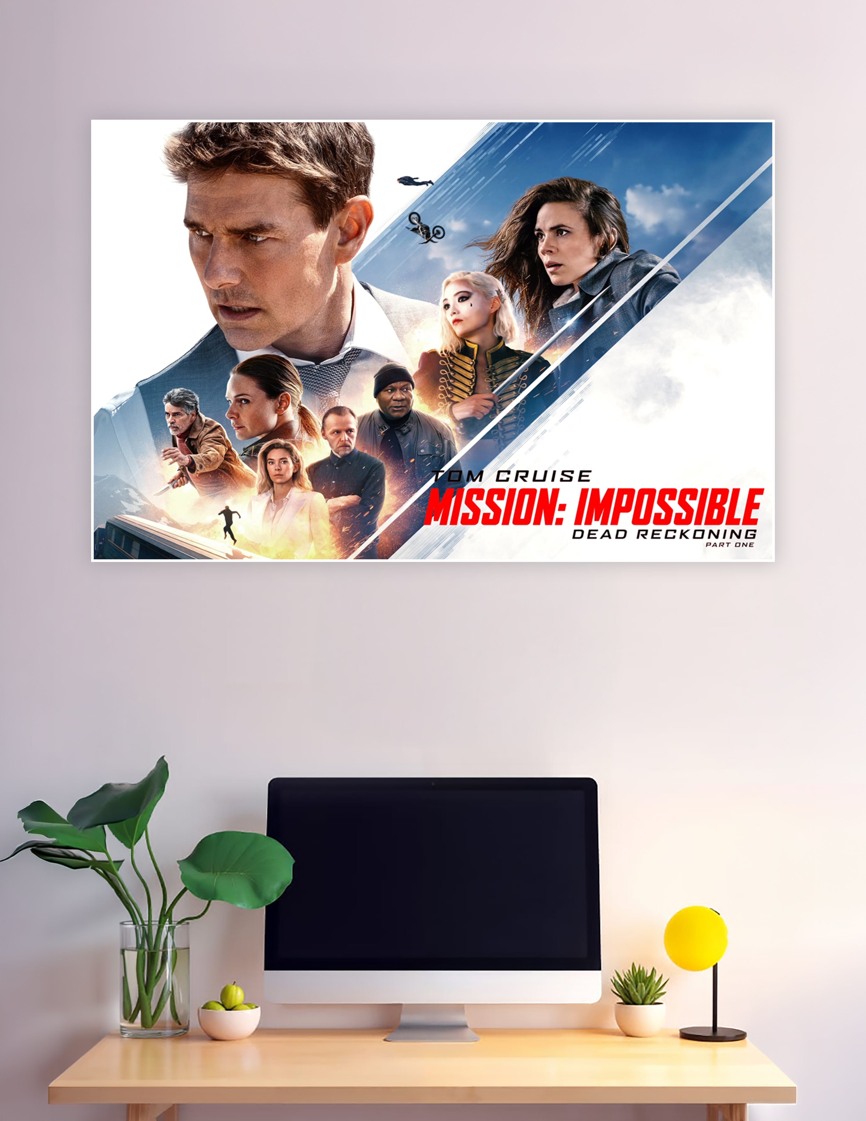 Mission: Impossible Dead Reckoning Part One official movie poster featuring Tom Cruise and the full cast in a dramatic action-packed cinematic composition