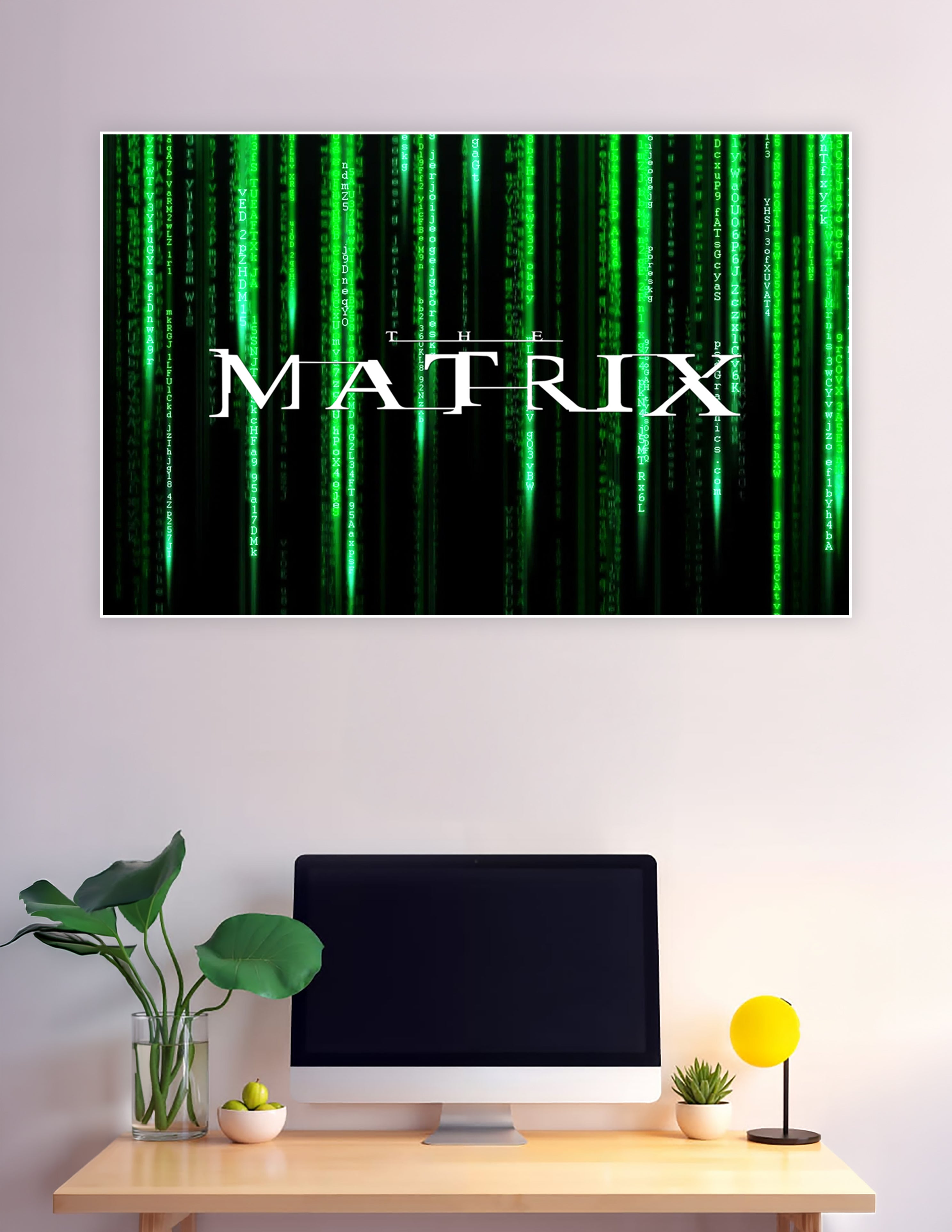 The Matrix movie poster with green digital rain code