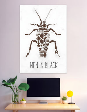 Men in Black minimalist poster with bug-shaped prop collage