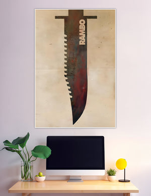 Minimalist Rambo poster featuring blood-stained survival knife