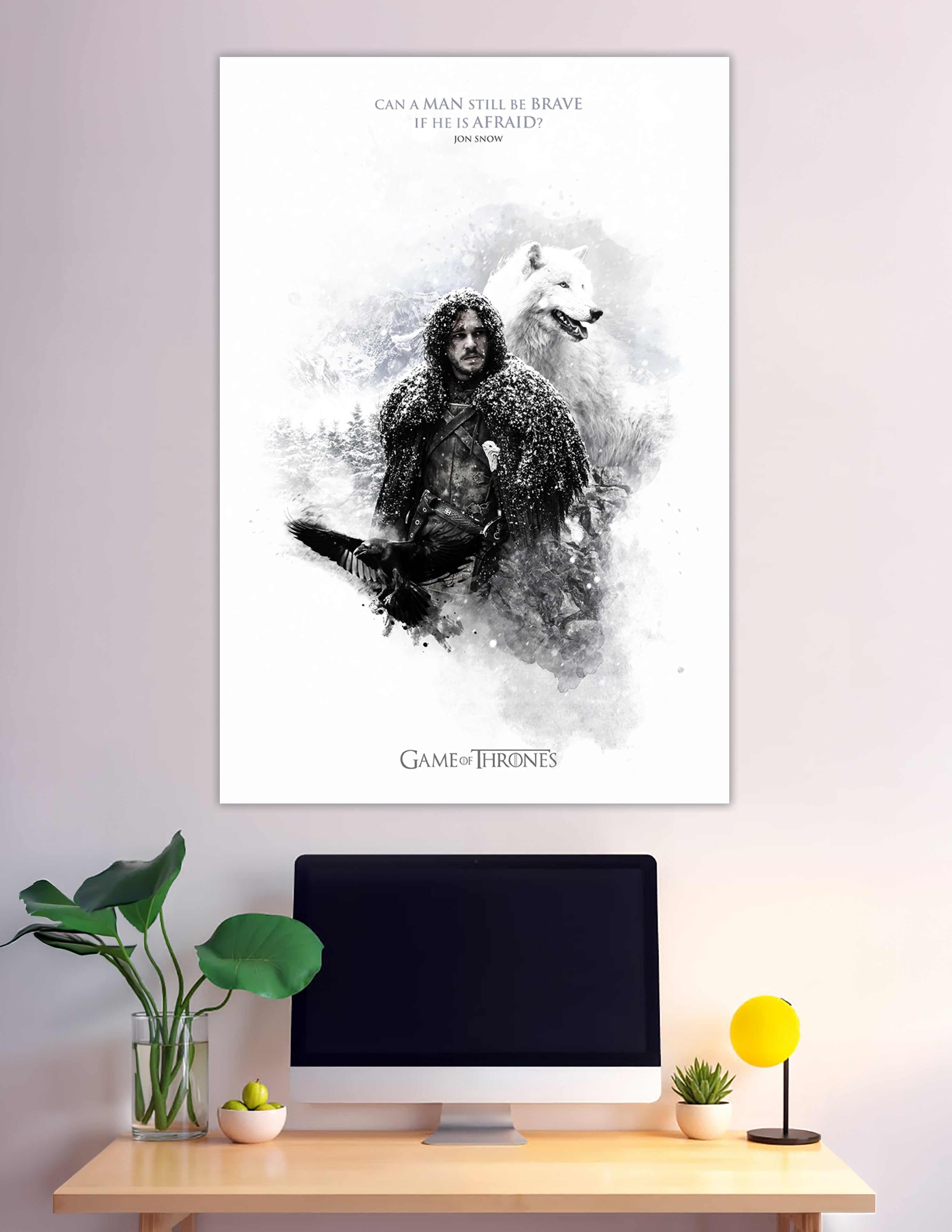 Jon Snow and Ghost direwolf Game of Thrones watercolor poster