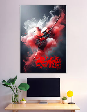 Dark fantasy poster showing a cracked red heart pierced by an ornate sword surrounded by crimson and white smoke with Swift Sting text