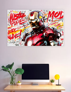 Iron Man red gold armor graffiti street art poster