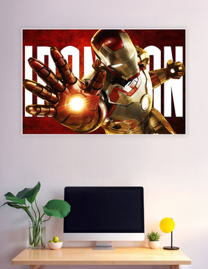 Iron Man gold armor repulsor blast red background poster
