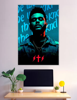 The Weeknd neon portrait poster with XO logo