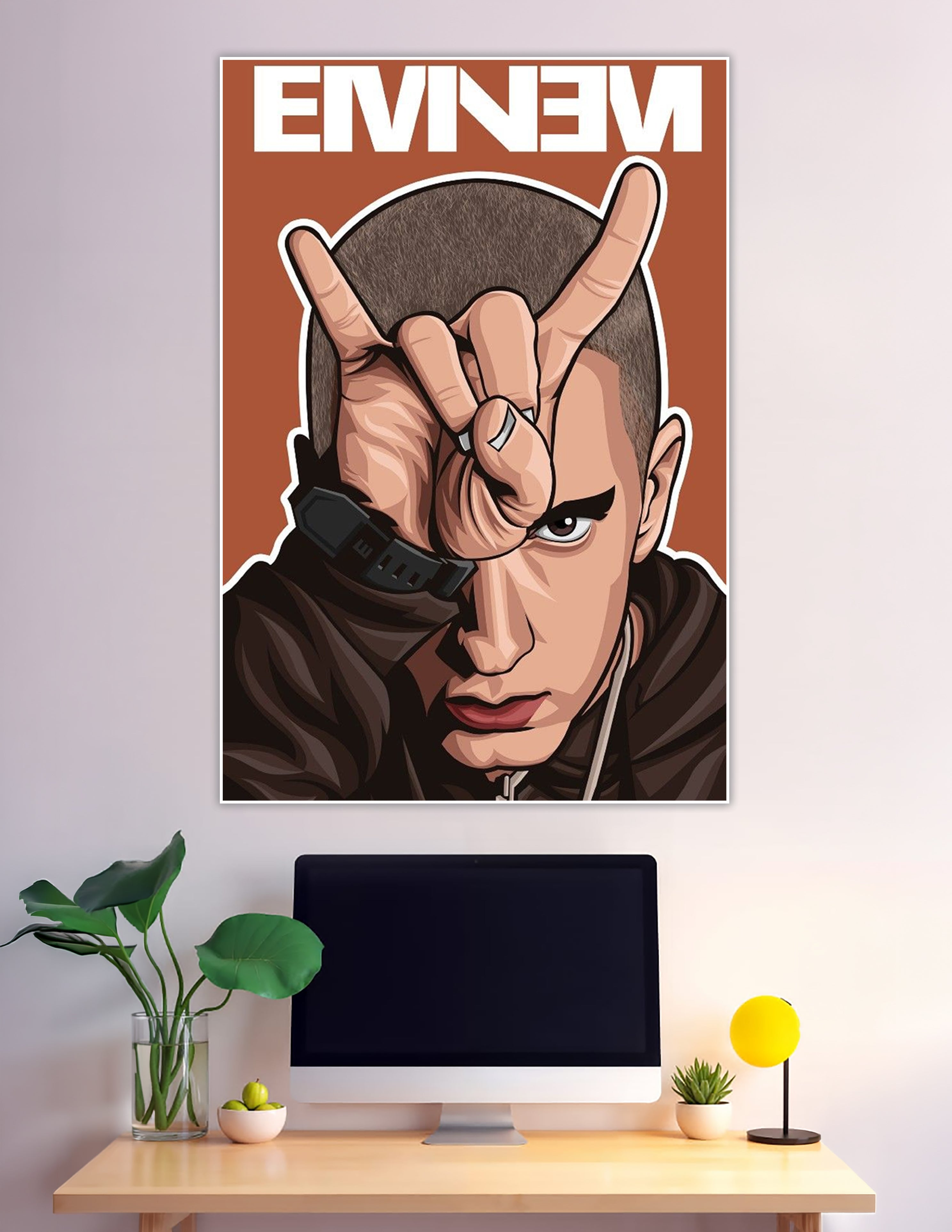 Eminem cartoon illustration poster with hand gesture