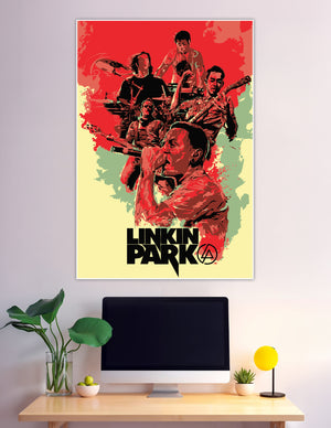 Linkin Park band stencil art poster red cream