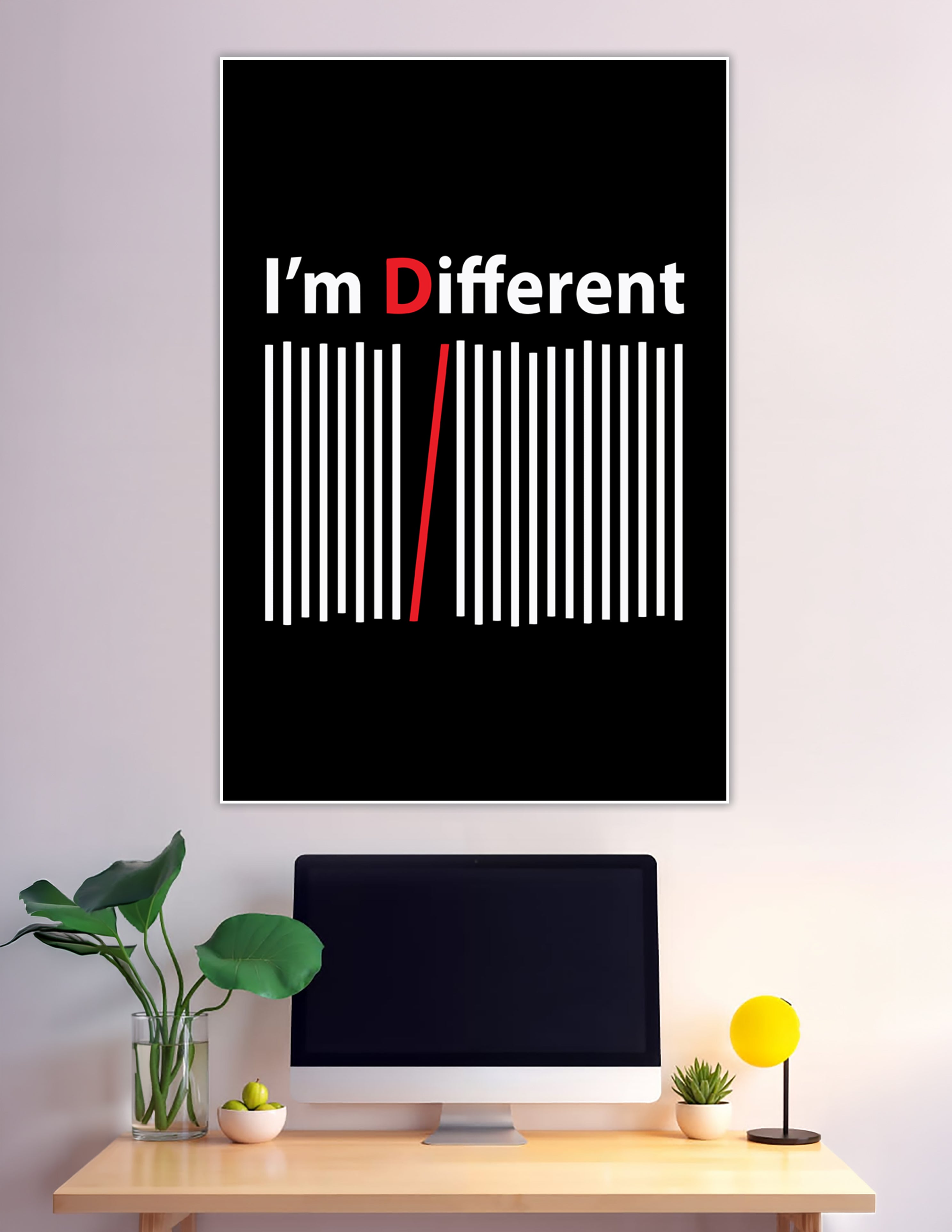Bold black poster with I'm Different barcode design