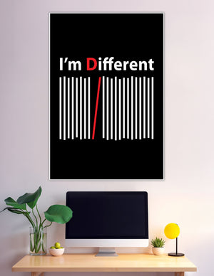 Bold black poster with I'm Different barcode design